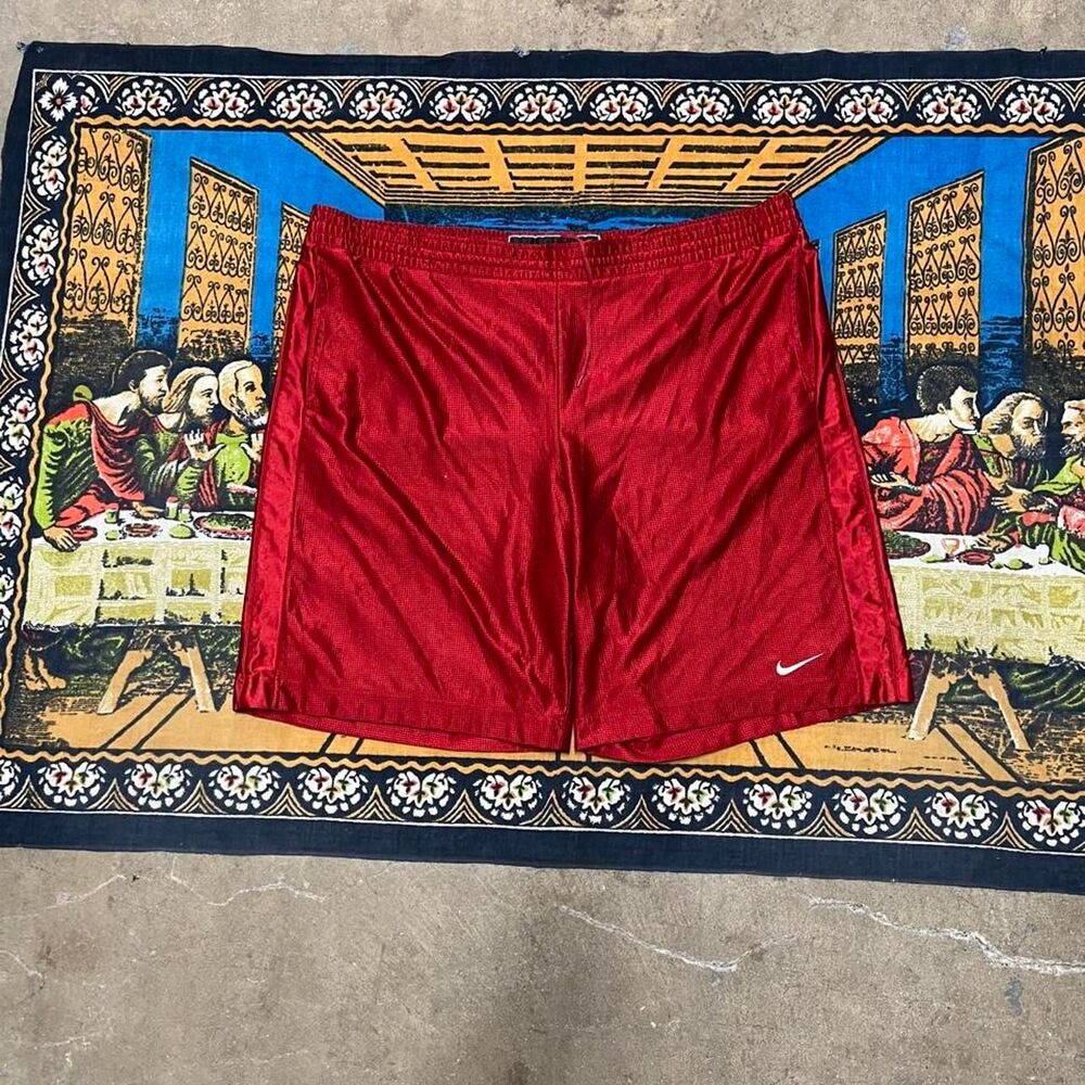 Red Nike satin basketball shorts Size xxl 2XL 10" inseam baggy y2k dazzle shiny